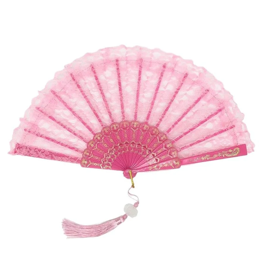 Lace Handheld Fan Chinese Folding Fan Floral Hand Fan Bridal Dancing Props for Women Wedding Party Favor Decoration