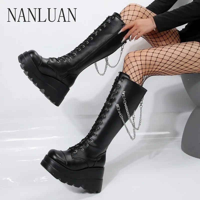 2024 Boutique Handsome Winter Motorcycle Boots High-top Knee-length Women's Shoes High-quality Hot-selling Trendy Fashion Boots