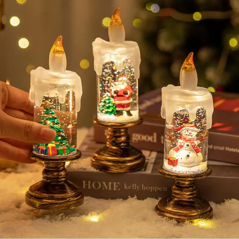 Christmas Decorations Candle Lights Christmas Themed Light LED Flickering Pillar Candles Snow Globe Candle Light Christmas