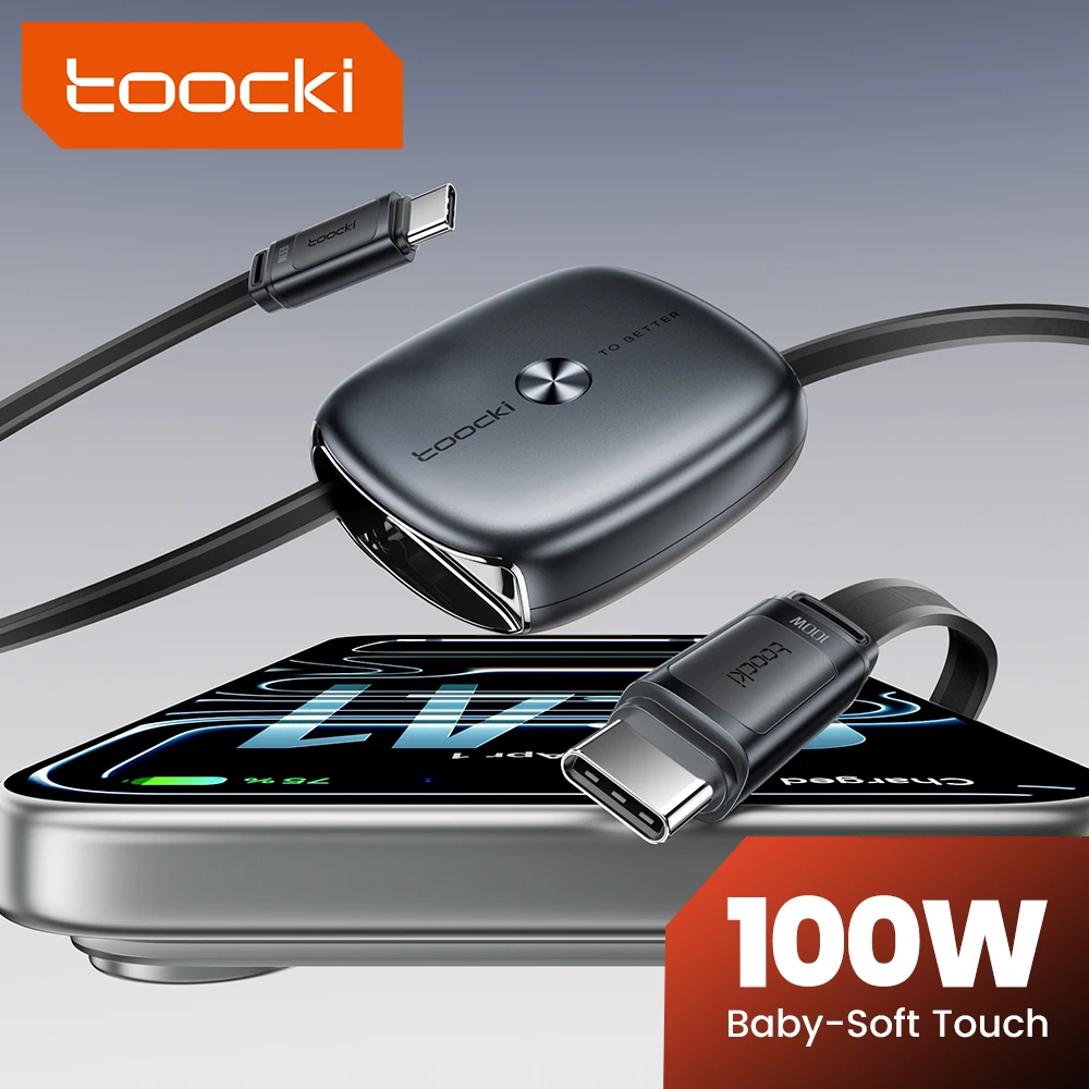 cabo-retratil-toocki-tipo-c-100w-suporta-carregador-rapido-sfc-30-cabo-usb-c-tpe-tamanho-mini-para-iphone-16-17-samsung-s26-xiaomi
