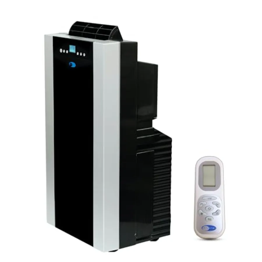 Portable air conditioner for home use, aluminum housing, white color, 14000 BTU dual hose cooling with built-in dehumidifier an