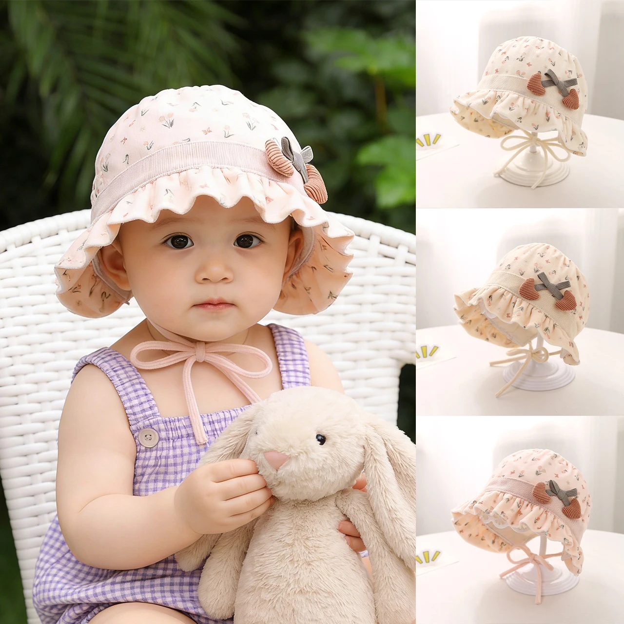 

Милая детская панама с рюшами и цветочным бантом, мягкая, ветрозащитная, солнцезащитная, на шнуровке, для девочек, младенцев и новорожденных, для прогулок на улице