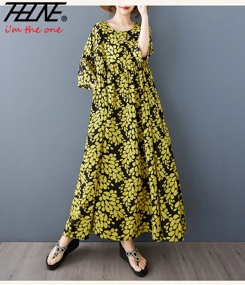Oversized Polka Dot Print Summer Dress Woman Robe Casual Loose Korean Style Ladies Cotton Vestido Feminino Vintage Long Dresses