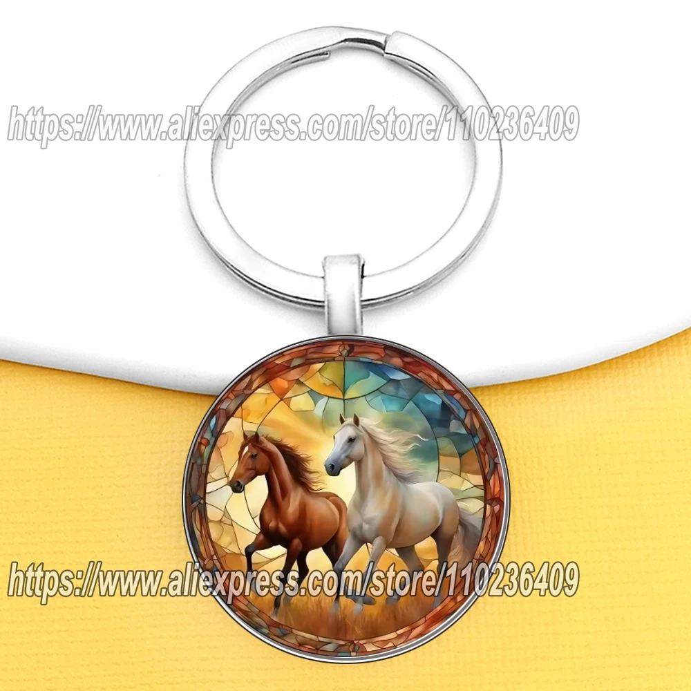 1pc Horse Keychain Animal Running Horse  Glass Cabochon Keychains Gift for Man Fashion Jewelry
