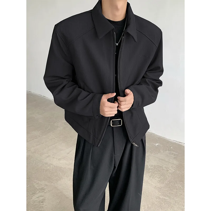 Autumn and winter fashion short jacket jacket men senior sense with shoulder pads lapel positive shoulder baseball suit