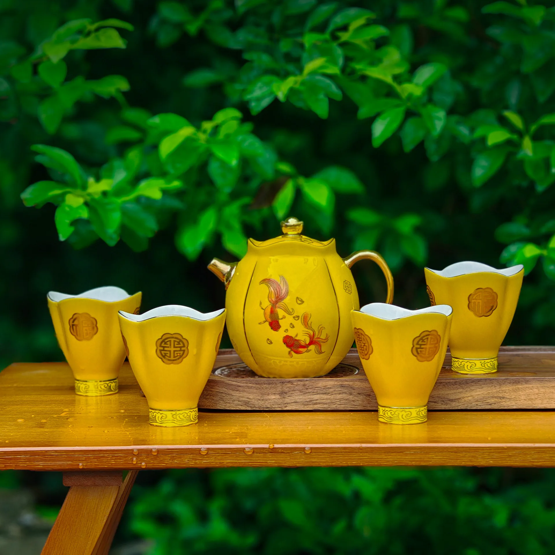 Rich flowers bloom and good luck comes to Kung Fu tea set, teacup master cup teapot