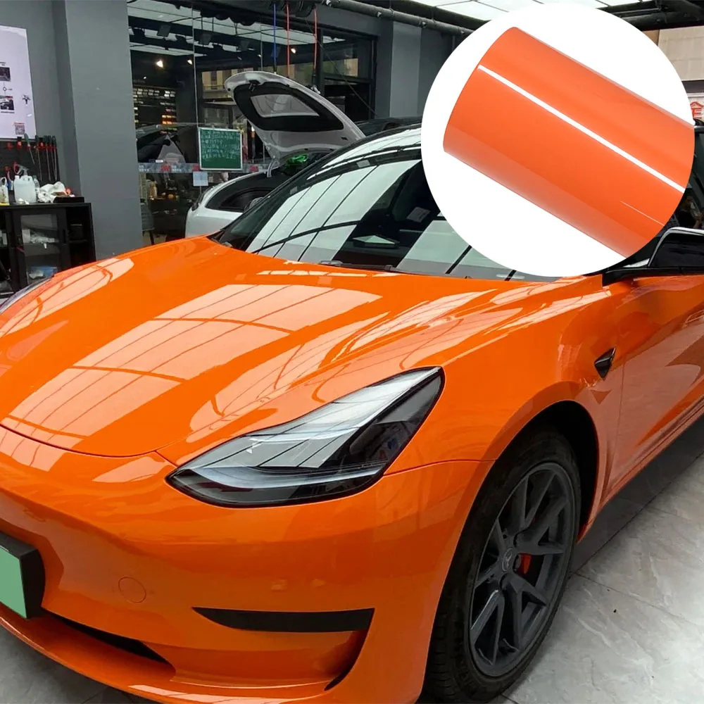 Автомобильная наклейка, глянцевая оранжевая автомобильная клейкая виниловая пленка, ПЭТ-пленка для изменения цвета, пленка без пузырьков, автомобильные аксессуары, интерьер, внешний вид