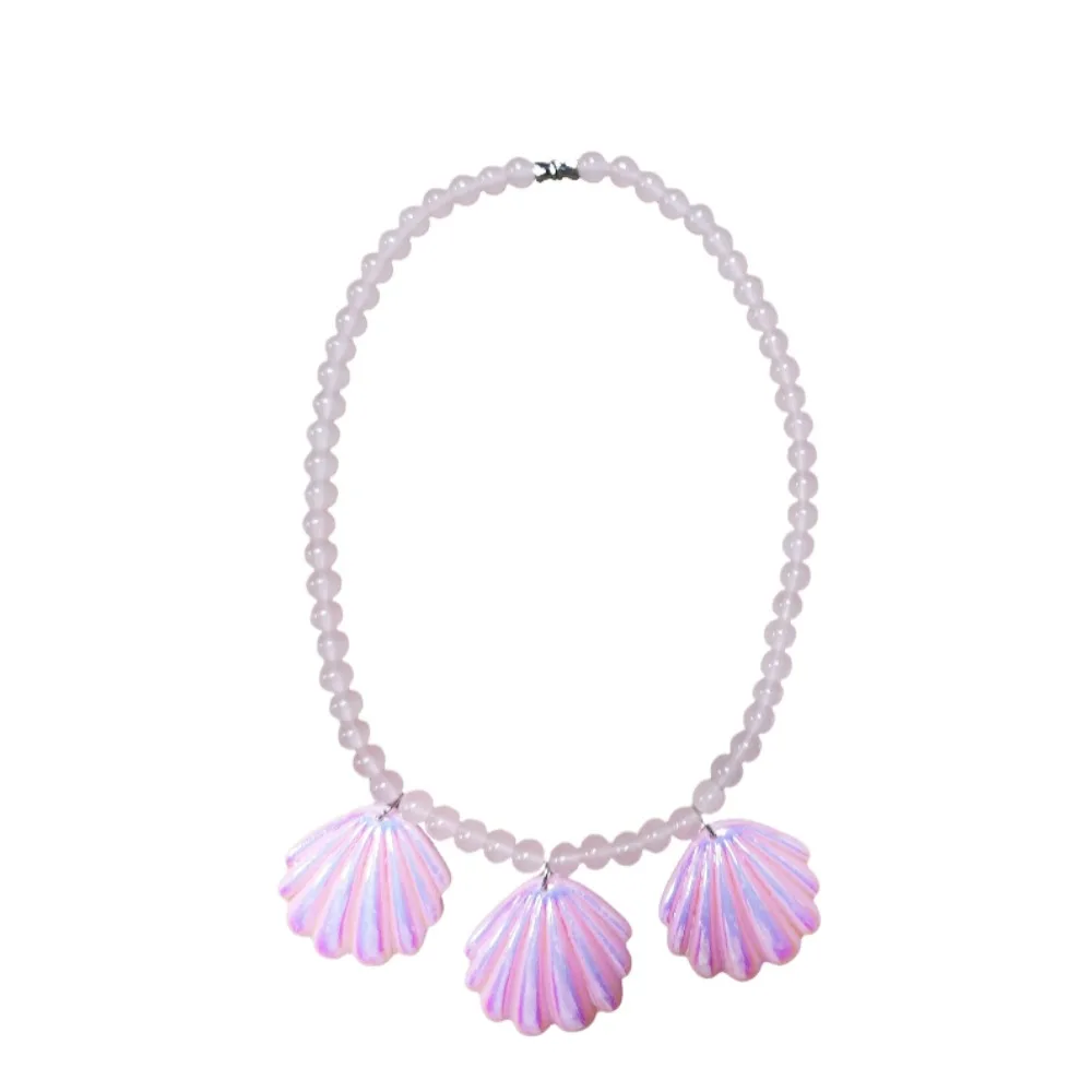 Movie Pink Shell Earrings Necklace Set for Women Adult Halloween Carnival Cosplay Party Pink Girls Barbi Girl Jewelry