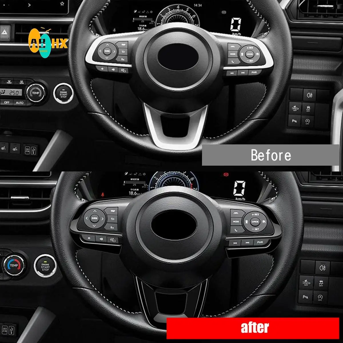ABHX-3Pcs/Set decoración del volante del coche para TOYOTA Raize 200 Series 210A 2021 VELOZ 2022 negro brillante