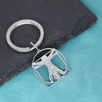 Leonardo Da Vinci Vitruvian Pendant Keychain For Men Women Stainless Steel Keyring Key Chains Creative Jewelry Birthday Gift