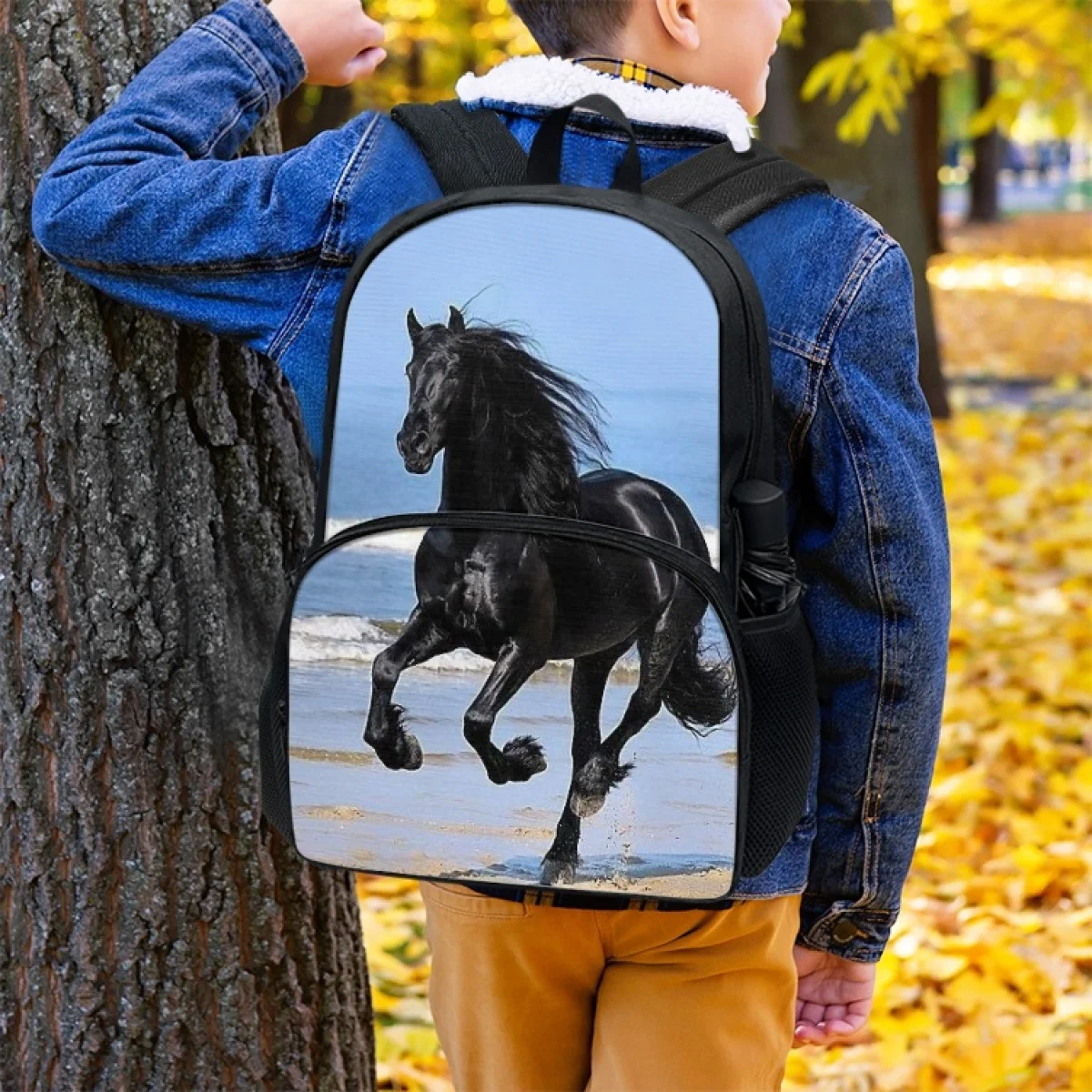 FORUDESIGNS 3D Running Horse Design Backpacks Multi-Pocket Student Schoolbags Primary Use Waterproof Back Pack Multipurpose Ruck