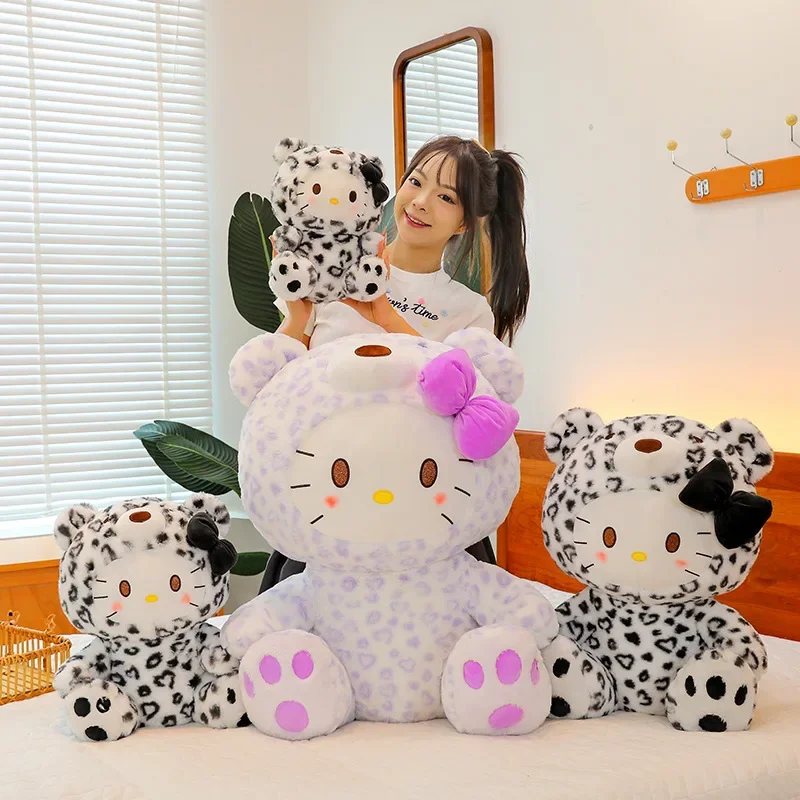 30/45/55cm Kawaii Sanrio Plush Stuffed Dolls Cartoon KT Cat Hello Kitty Plush Toy Pillow Leopard Print Cat Dolls Girl Xmas Gifts