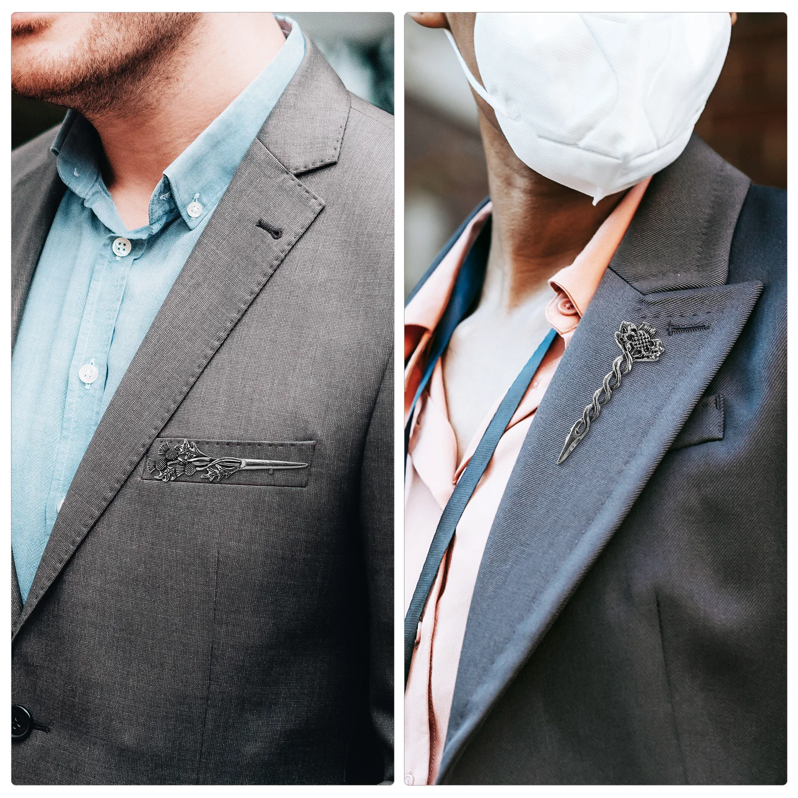 

2Pcs Scottish Thistle Brooch Vintage Decorative Collar Pins Safety Clips for Suits Shirts Jackets Accessories Scottish Brooch