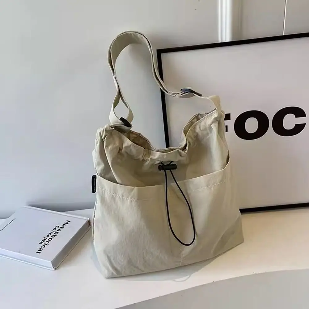 

Cute Korean Style Drawstring Bucket Bag Crossbody Bag Tote Bag Nylon Shoulder Bag Large Capacity Solid Color Women