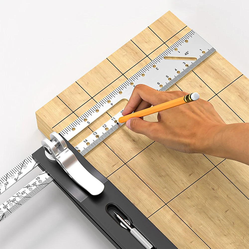 1Pc Woodworking Scriber Ruler High Accuracy T-Shape Multi-Angle Scribing Tool Aluminum Alloy Movable Angle Ruler Gauge