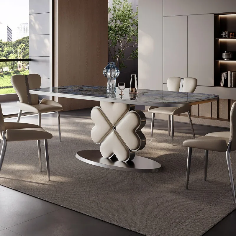 Italian luxury stone rock slab dining table, rectangular modern simplicity, light luxury and high-end villa meal