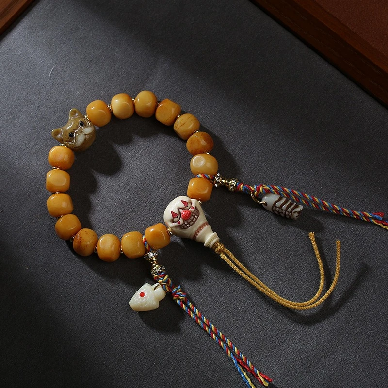 

Tibetan style camel bone inlay, hand-held ethnic style, hand polished cultural relics, bracelet, natural prayer bead jewelry