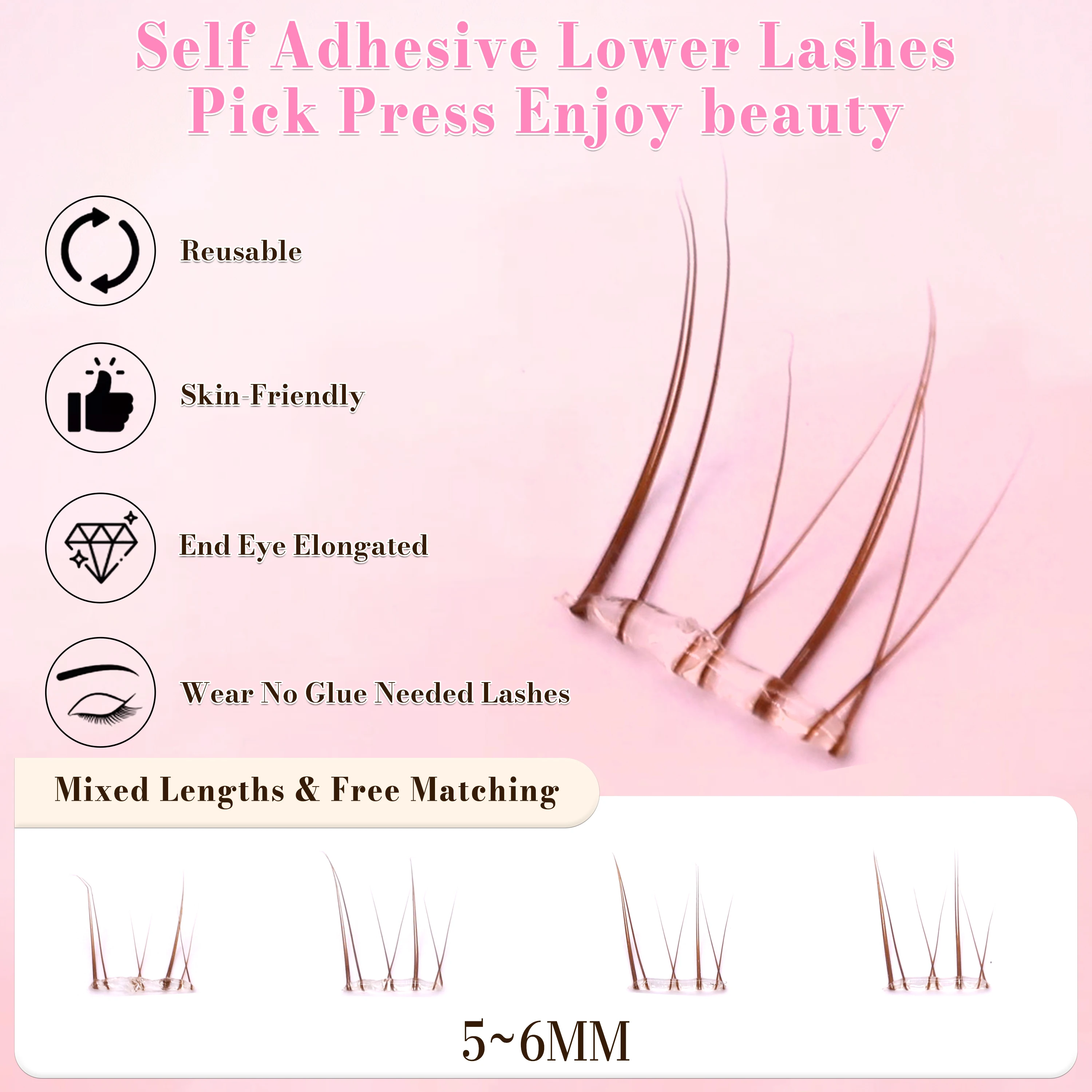 DIY Press-on No Glue Need 5Rows Brown Natural Looking Lower Eyelash Extension Findlove 60pcs Cluster Easy Remove