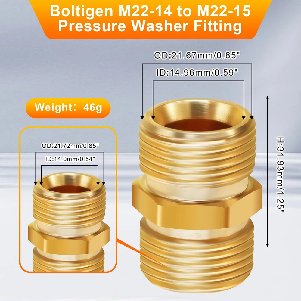 Conector de Extensão de Mangueira de Lavadora de Alta Pressão, Metric M22, Fio Fêmea 15mm para M22 14mm Adaptador de Acoplador de Mangueira