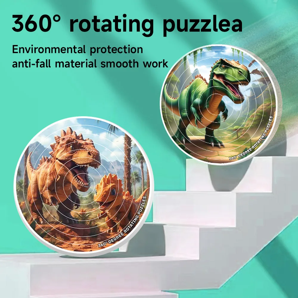 3D z obrotowym przesuwaniem z klapką i zabawkami dla dinozaurów, antystresowa, Fidget, wirująca gra, ucząca się inteligencji, Puzzle edukacyjne