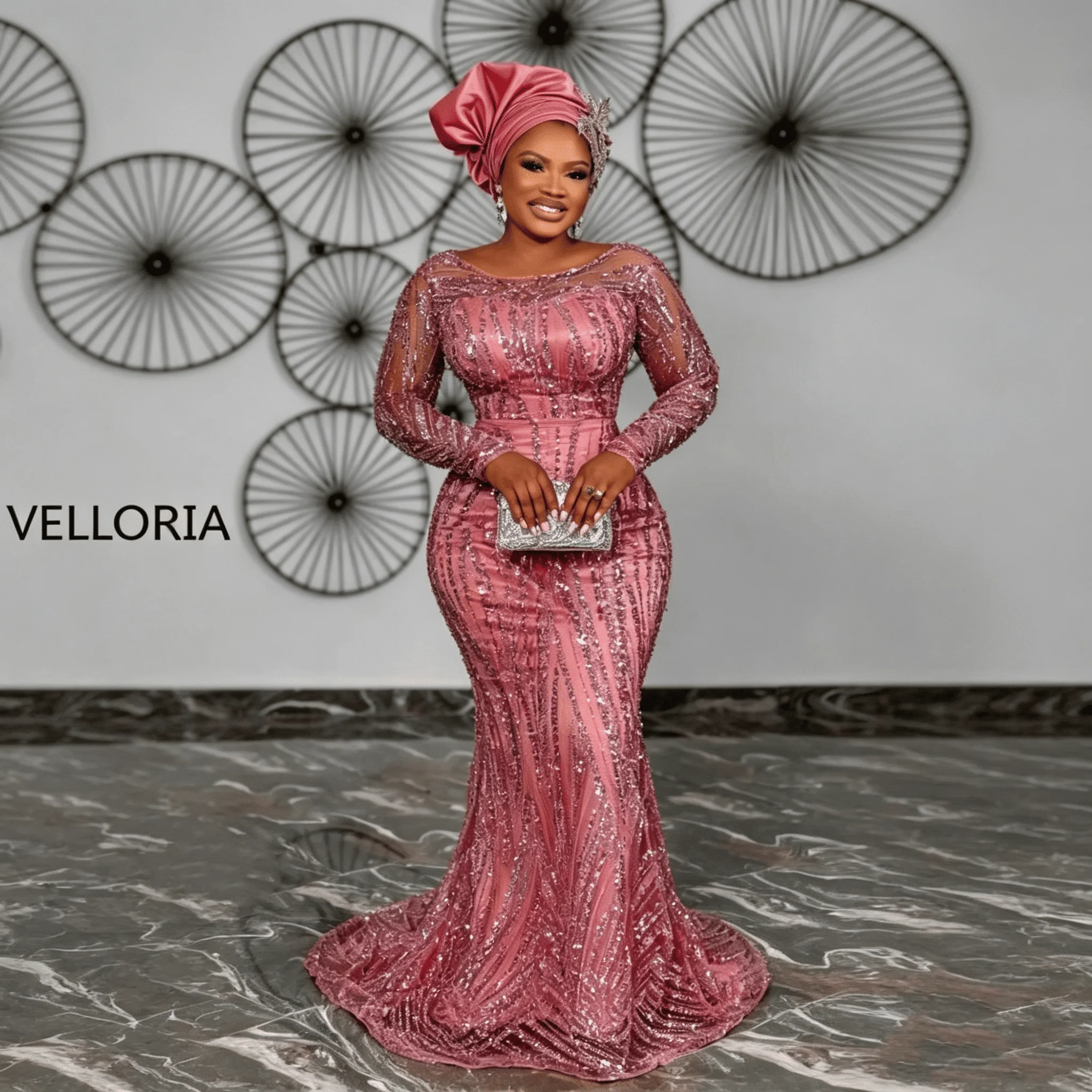 Rose Rosa Aso Ebi Meerjungfrau Abendkleider Perlen Lange Ärmel Prom Kleider Formale Kleid Brautkleid Elegante Vestidos Angepasst