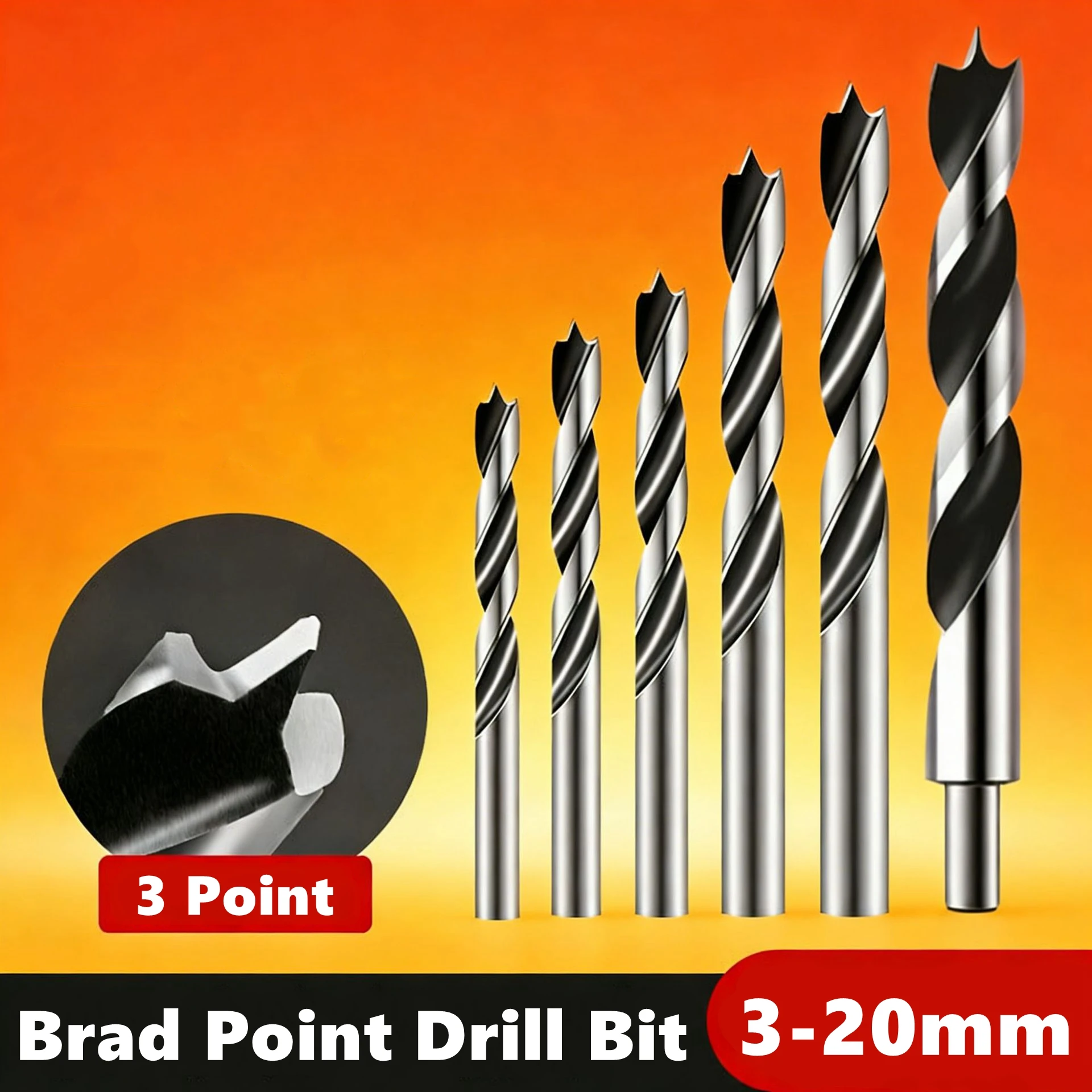 3-20mm Brad Point Drill Bit Set Woodworking Center Locator Twist Brad Three Point Stubby Drill Bit for Hardwood Plywood Plastic