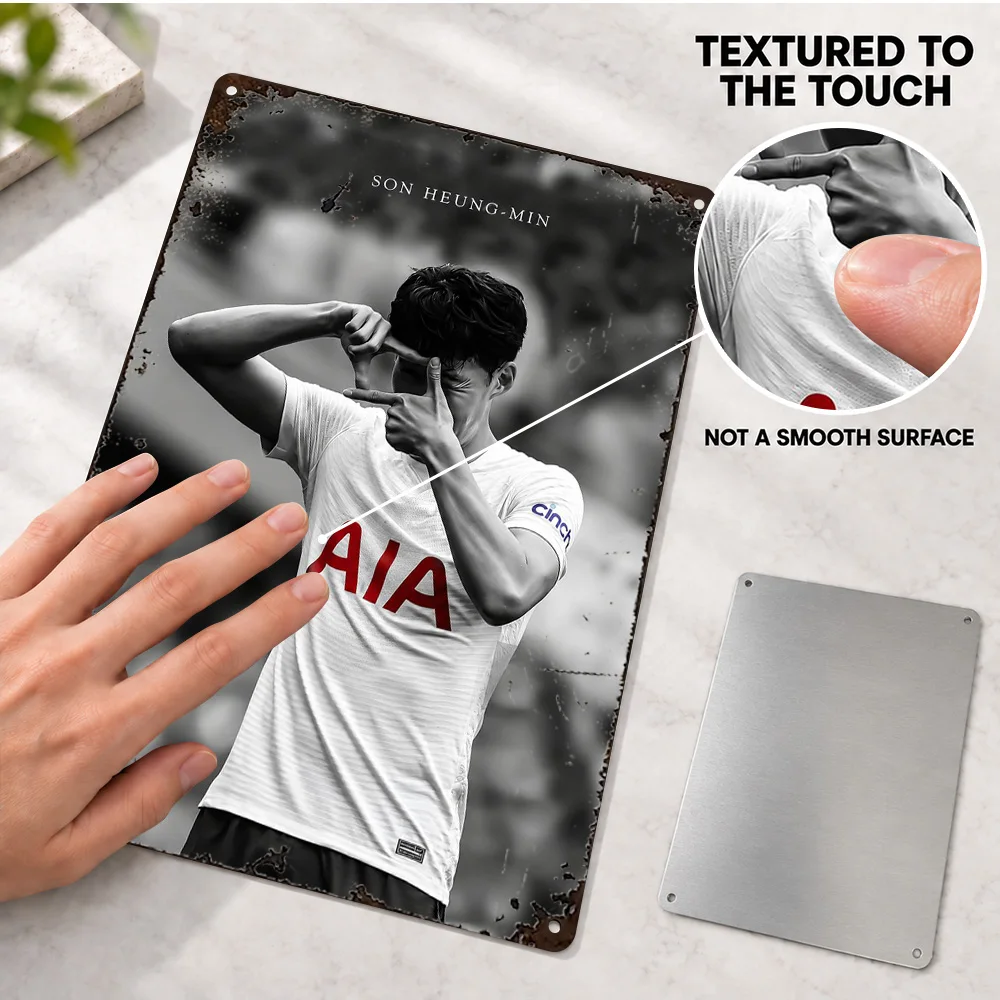 Son Heung-Min Football Player Textured Metal Poster Personalized Aluminum Sign Sports Photography Wall Art For Training Studio