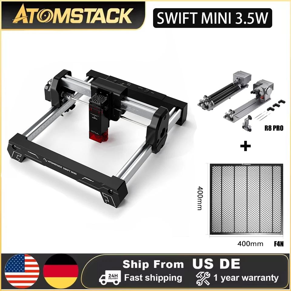 

AtomStack Swift Mini Laser Engraver DIY Wood Metal Cutter CNC Engraving Machine with Honeycomb/Roller For Home Business Craft