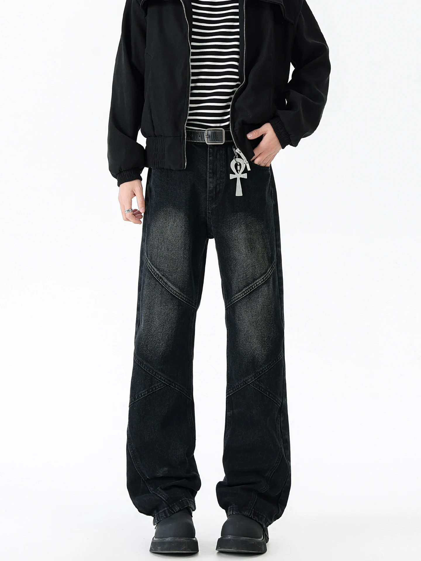 

Мужские свободные джинсы из желтого денима в американском стиле, с винтажными нашивками, прямые, повседневные, из смесового хлопка и полиэстера, для осенней носки