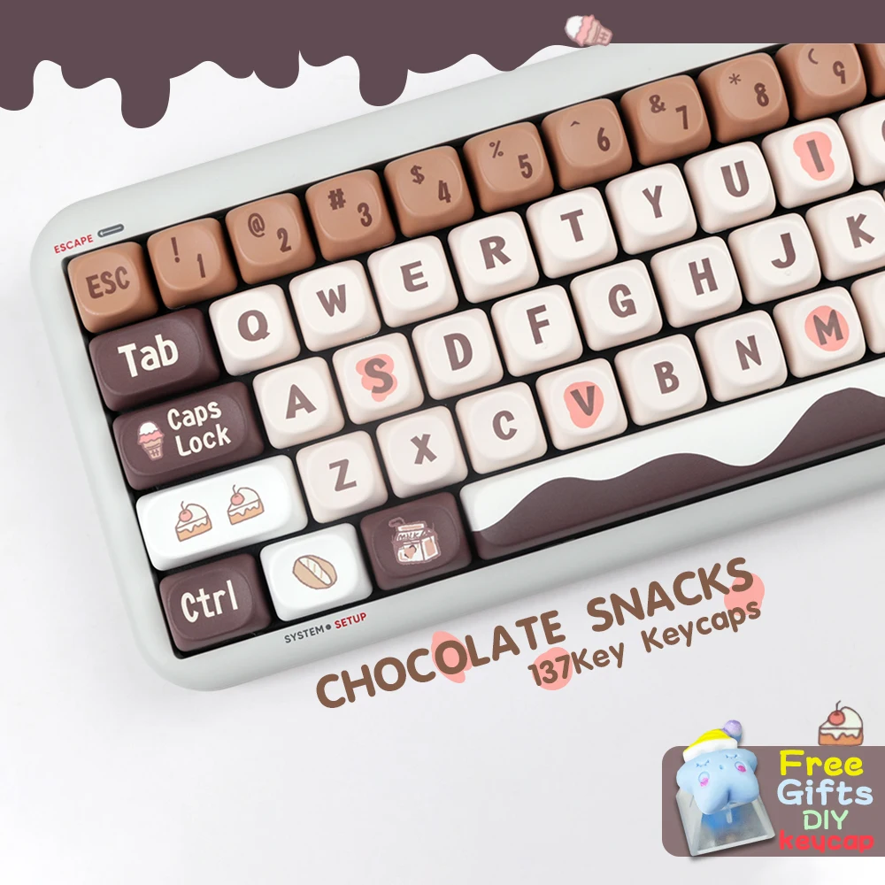 

LUCKY-Chocolate Snacks 137Keys/Set PBT Keycaps DYE-SUB MOA Profile DIY Custom KeyCap for MX Switch Game Mechanical Keyboard