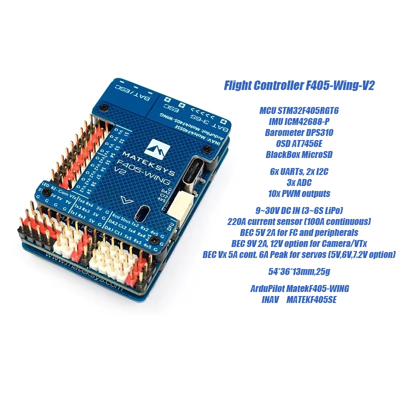 VOLODYMYR for Matek F405-WING V2 Flight Controller STM32F405RGT6 ICM42688P OSD SD Slot for ArduPilot INAV RC Fixed Wing Airplane