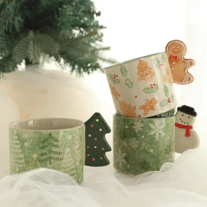 Christmas Mug Hand-painted Gingerbread Man Ceramic Mugs Coffee Cup Breakfast Milk Cups Christmas Decoration Gift 400ml Drink Cup