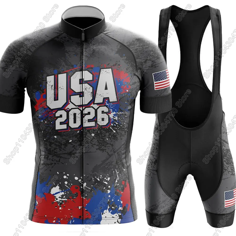 

USA National Team 2026 Cycling Jersey Set Short Sleeve Clothing Men Road Bike Shirt Suit Bicycle bib Shorts MTB Wear Maillot
