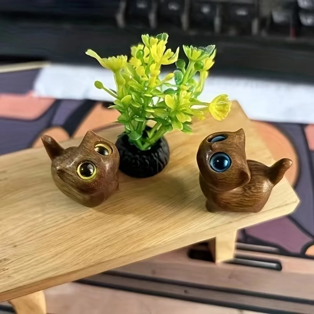 High Quality Handcrafted Kitten Figurine Miniature Wooden Cat Home Decor Carving Cat Event Souvenirs