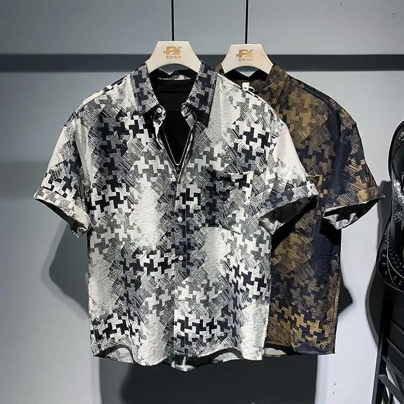 

Красивая Мужская рубашка в гонконгском стиле с коротким рукавом и цветочным принтом, Новинка лета 2024, отличительная свободная повседневная мужская рубашка, Топ