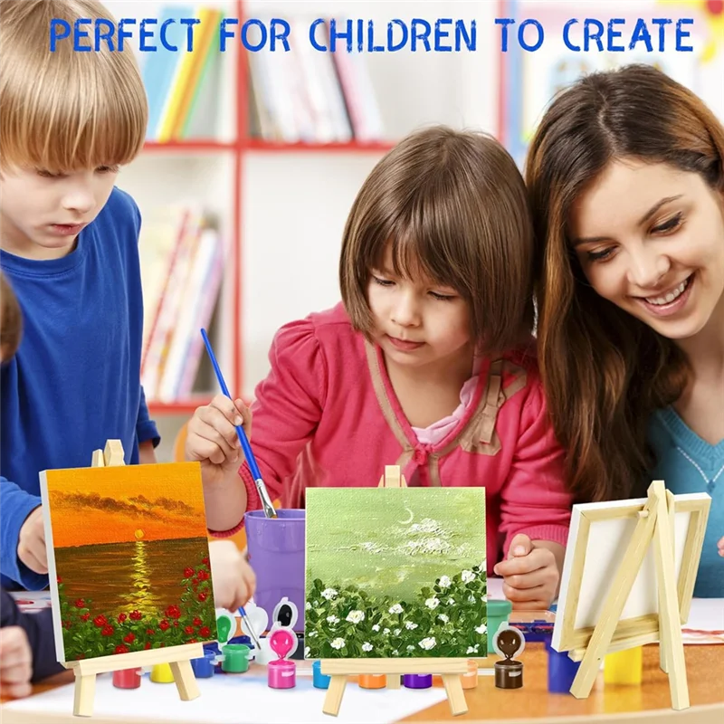 

-A12R Mini Canvas And Easels With Color Palette And Paint Brushes,82 PCS Paint Set Includes 4X4inch Small Tiny Painting Canvas