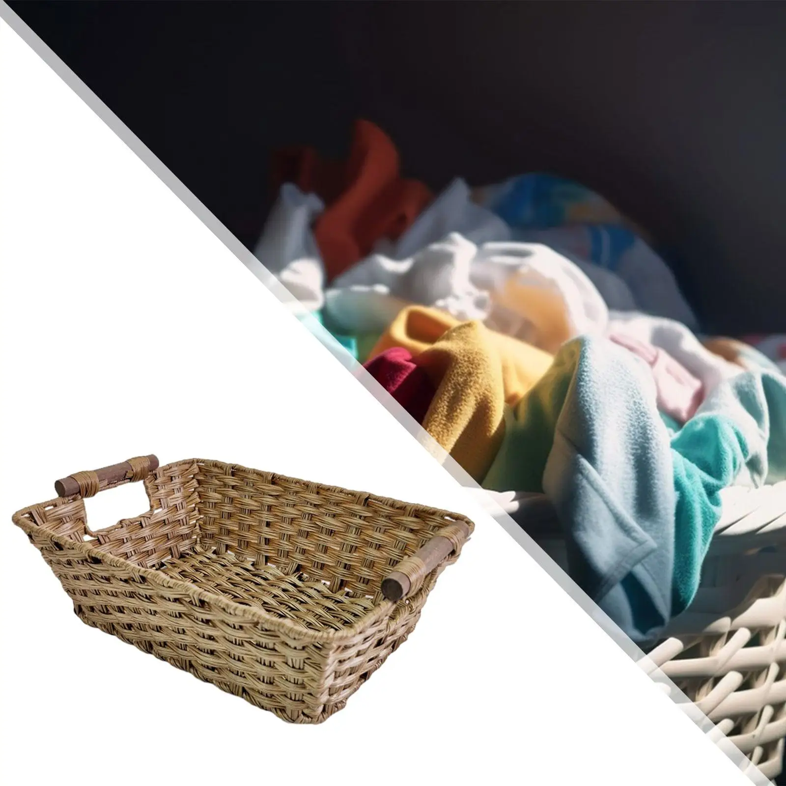 Woven Storage Basket Decorative with Handles Imitation Rattan Woven Basket