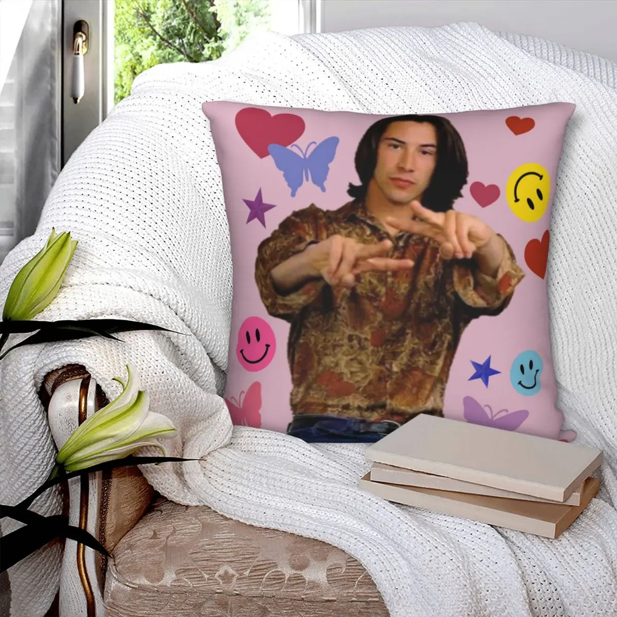 Young Keanu Reeves Square Pillowcase Polyester Linen Velvet Pattern Zip Decor Bed Cushion Cover