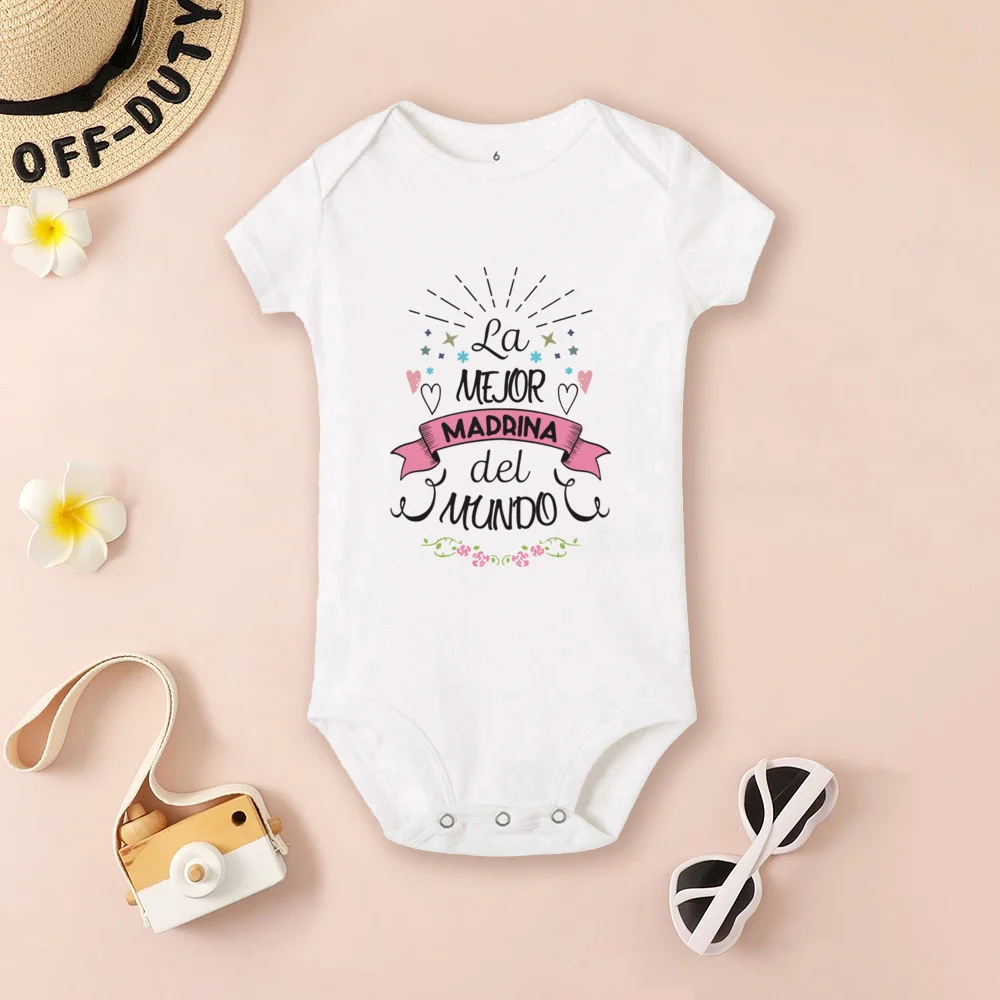 Would You Be My Godmother & Godfather Print Baby Bodysuits Baby Ask for Madrina Padrino Baptism Clothes Summer Infant Jumpsuits