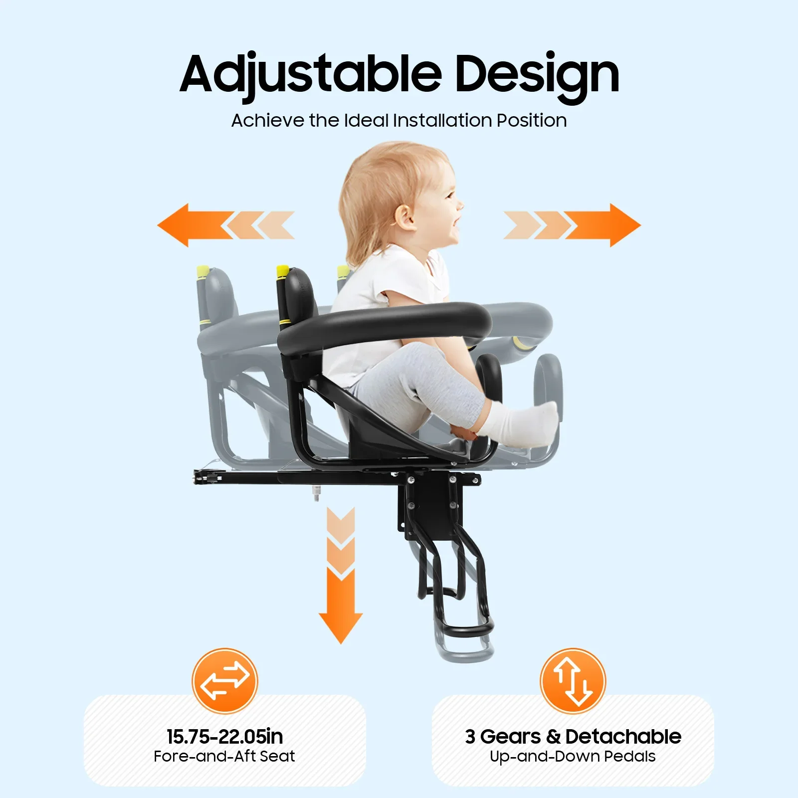 

Adjustable Child Bike Seat,Mahugde Upgraded Kids Bicycle Seat,with Safety Foot Pedal Suitable Belt for All Types Bicycles