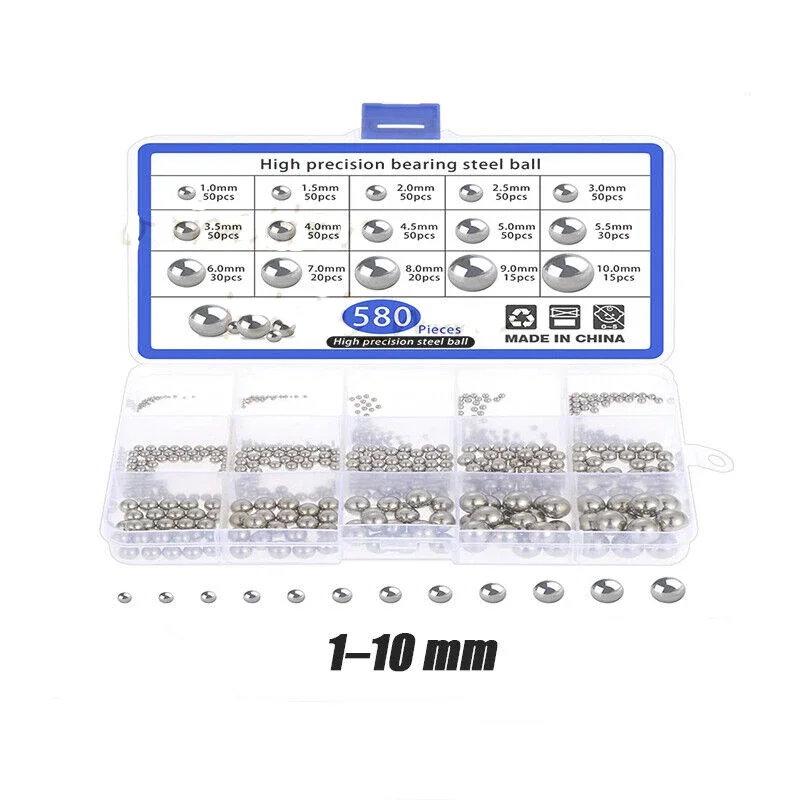

580 шт. стальные шарики подшипника в ассортименте прецизионный многослойный подшипник миниатюрный гладкий шарик 1-10 мм