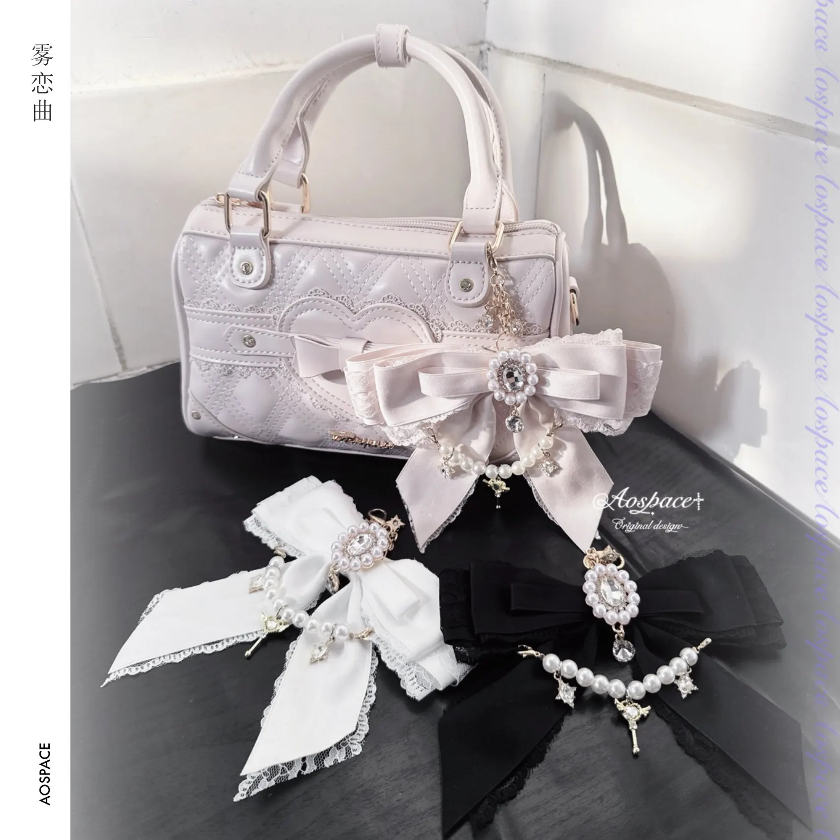 

Japanese Original Mass-produced Lightning Rhombus Love Rhinestone Bow Handbag Ancient Single Shoulder Oblique Span Bag for Women