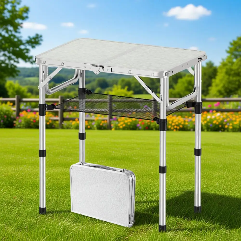

Adjustable Height Portable Camping Table, 24 x 16, Max 27.5, Lightweight, Silver