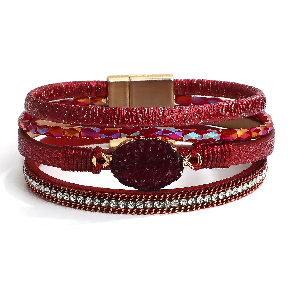 ALLYES Retro Resin Stone Bracelet for Women Bohemian Multilayer Crystal Chain Wrap Leather Bracelets & Bangles Jewelry Gifts