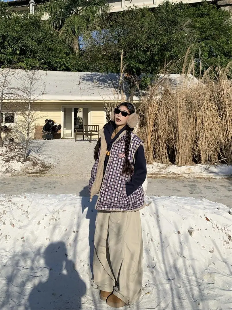 

Double-Sided American Retro Lamb Fur Vest Jaet Women's Winter Versatile Warm Cotton Clothes Trendy No Brand Commute Sle L...