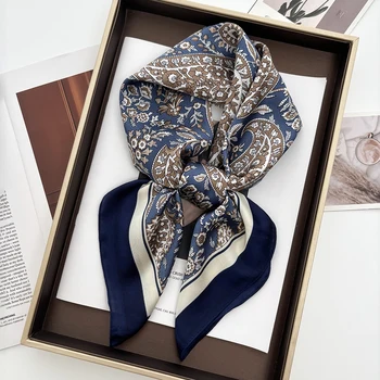 Luxury Design 70cm Satin Square Print Scarf Women Scarves Bandana Hijab Neckerchief Shawl Kerchief Hair Band Foulard Lady