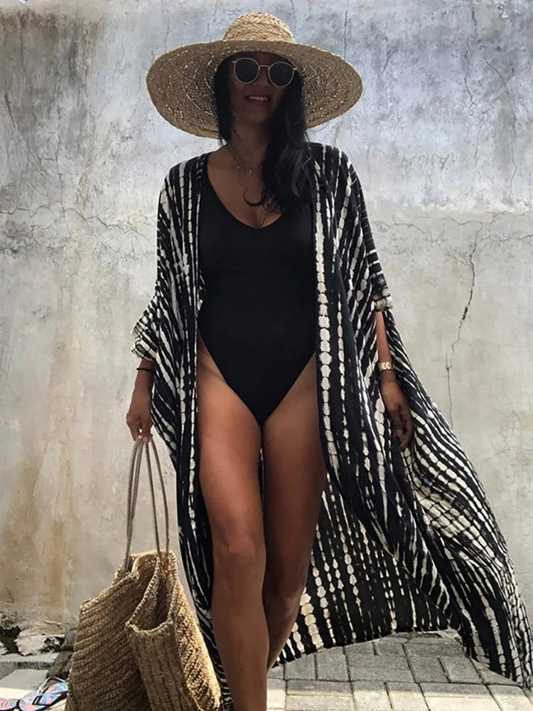 2023 Sexy Bikini Cover-ups Beach Pareo Stripes Tie Dye Kimono Swimsuit Dress Summer Women Beachwear Boho Bathing Suit Cover Up