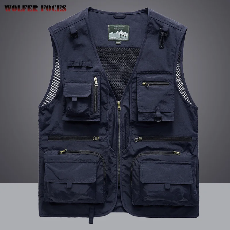 

Men's Photographer Waistcoat Mesh Work Sleeveless Jacket Tools Pocket Vest Summer Men Unloading Tactical Coat CasualBigsize