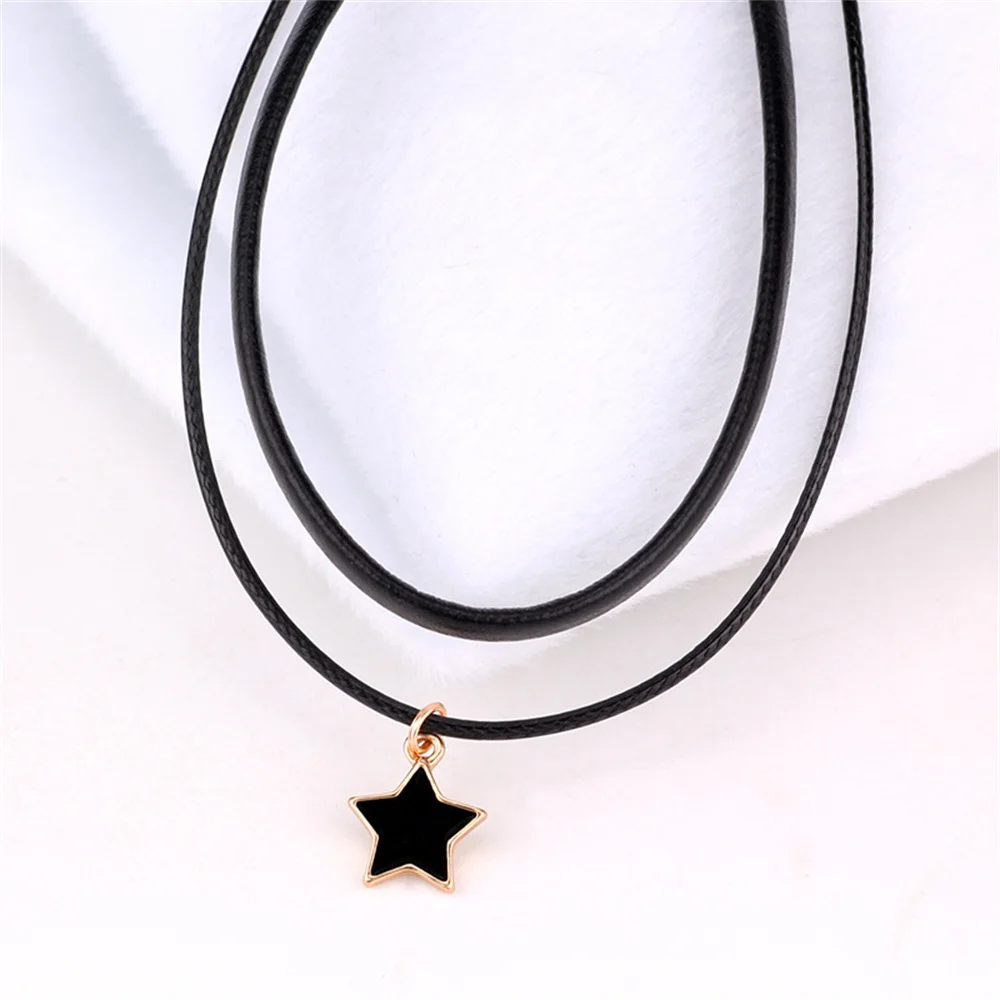 Gothic Double-Layer Thin PU Leather Choker Necklace Acrylic Star Pendant Collar Women Clavicle Chain Sexy Jewelry Drop Shipping