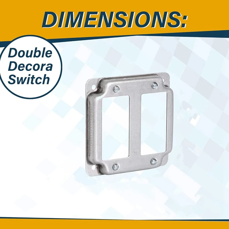 4Pcs 4 Inch Square Double Switch Electrical Box Cover, 1/2 Inch Raised, Exposed Work, Galvanized Steel, Crushed Corners